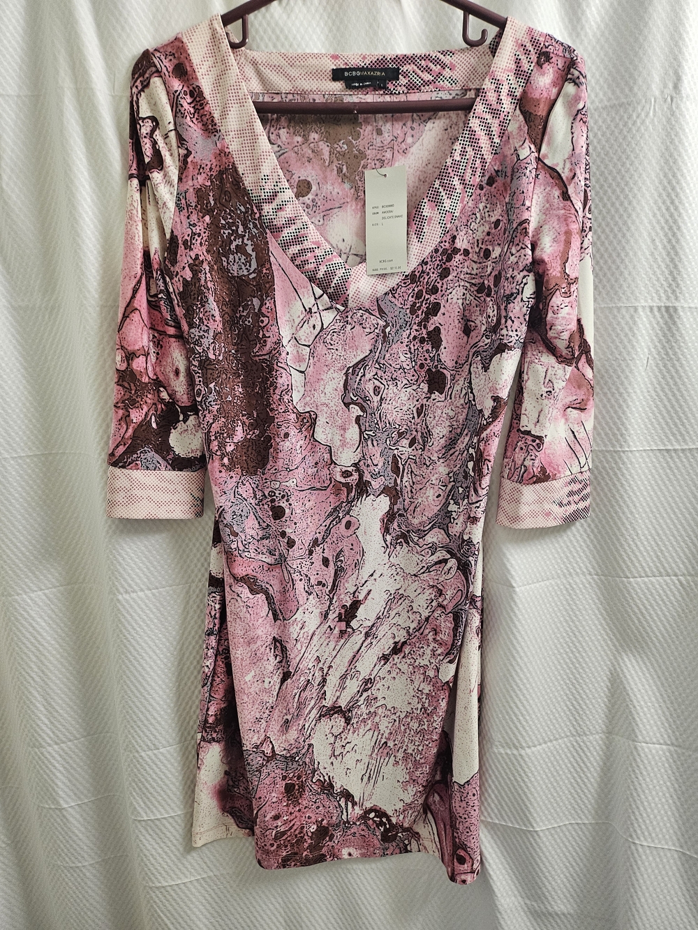 Pink Marble Print V-Neck Tunic Dress